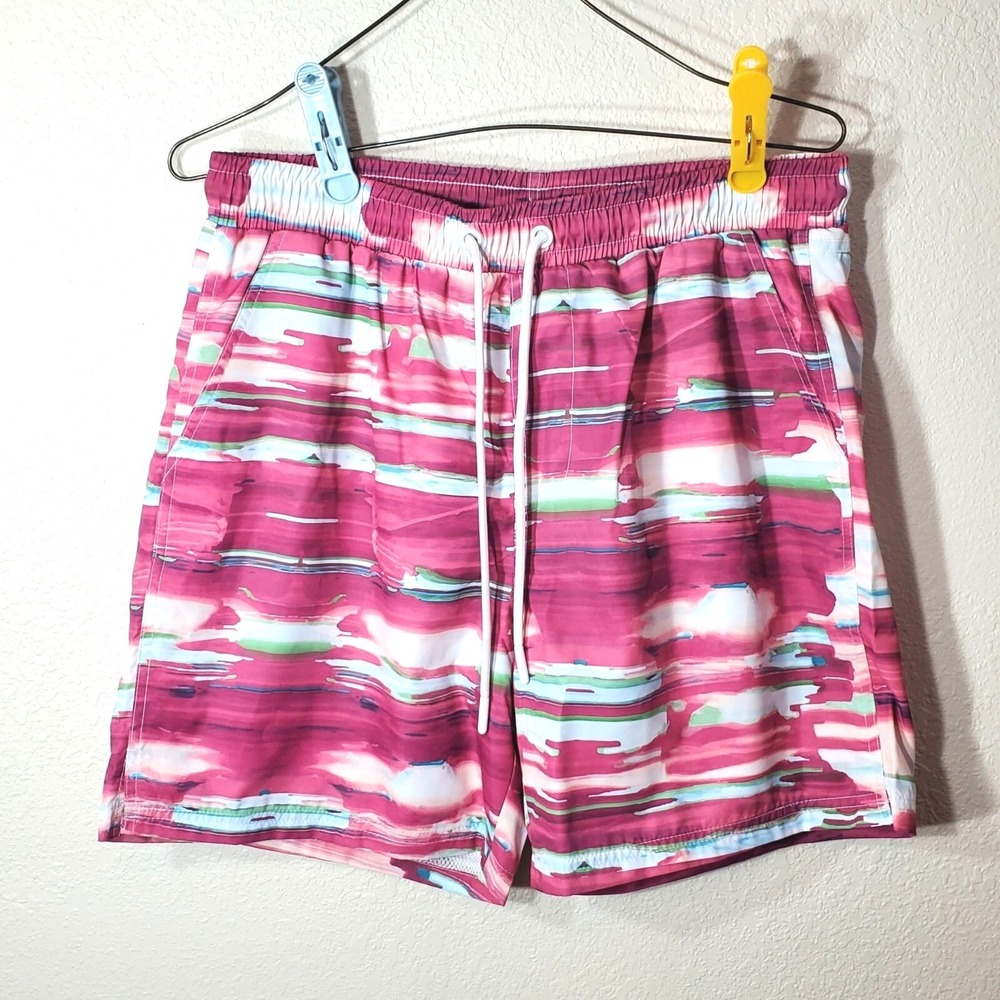 CSG Mens Large Swim Trunks Multicolor With Elastic Waistband & Drawstring